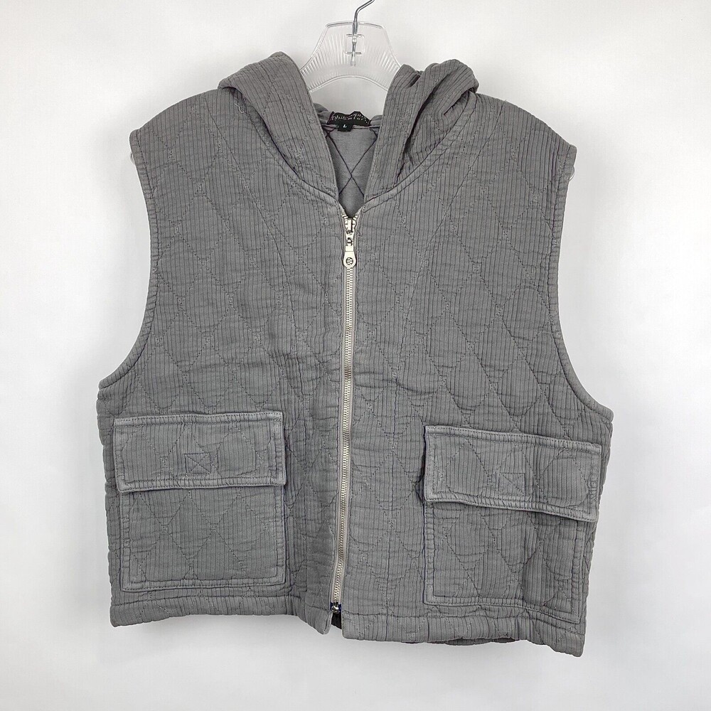 NWOT Philosophy of Comfort Women's Size L Gray Quilted Hooded Lyocell Blend Vest - Picture 8 of 16